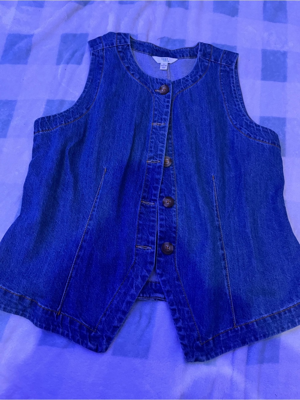 Time and Tru Blue Denim Button-Front Tank Top